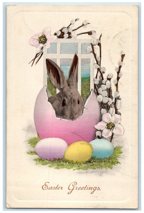 c1910's Easter Greetings Rabbit In Hatched Egg Pipe Berry Eckley CO Postcard