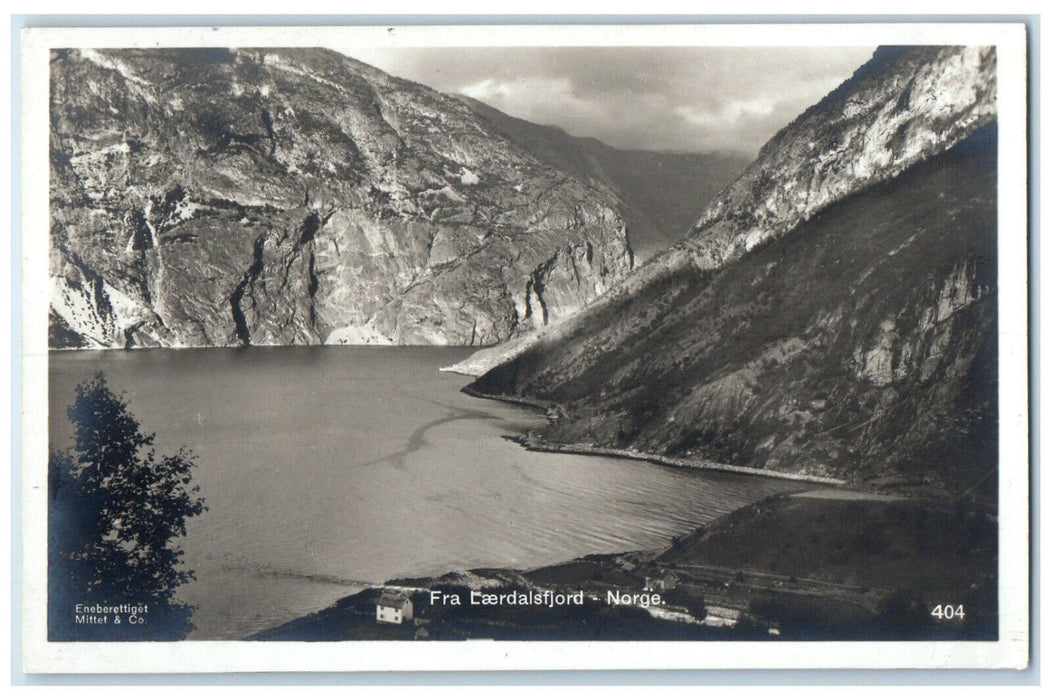 c1920's River and Mountains in Lærdalsfjord Norway RPPC Photo Postcard