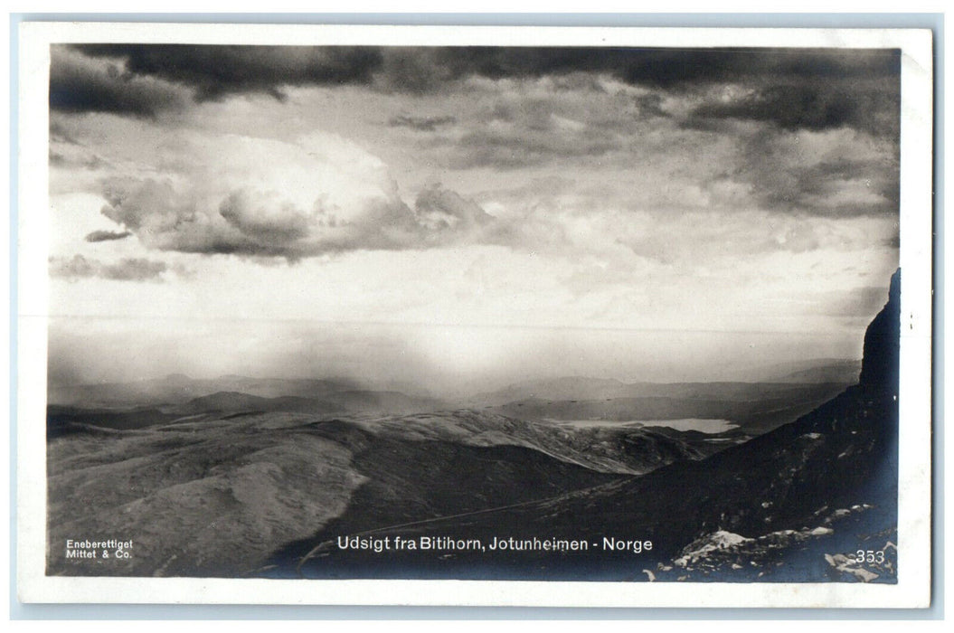 c1930's View from Bitihorn Jotunheimen Mountains in Norway RPPC Photo Postcard