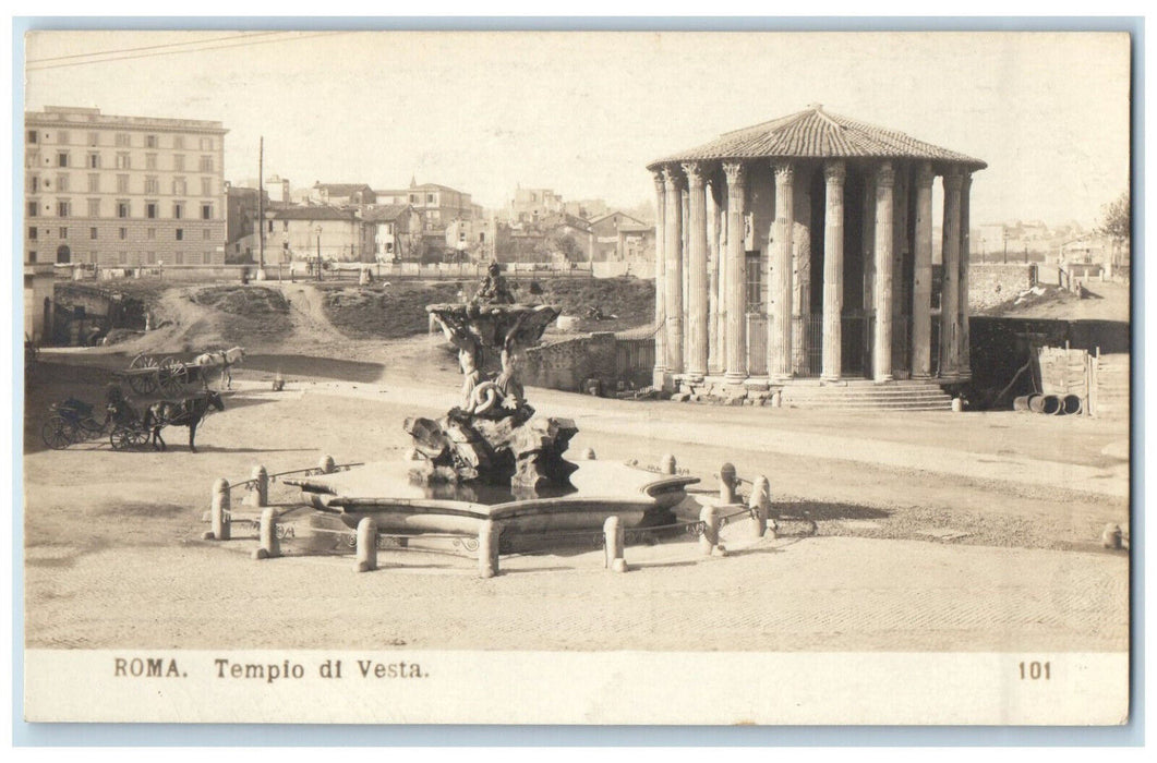 c1910 Fountain View Near Temple of Vesta Rome Italy RPPC Photo Postcard