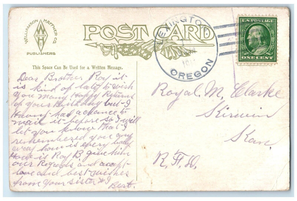 1911 I Was Born Without A Penny And I Have It Yet Lexington Oregon OR Postcard