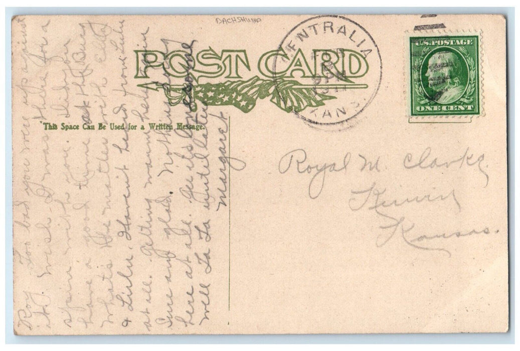 1911 Dachshund Dog In The Golden Chain Centralia Kansas KS Antique Postcard