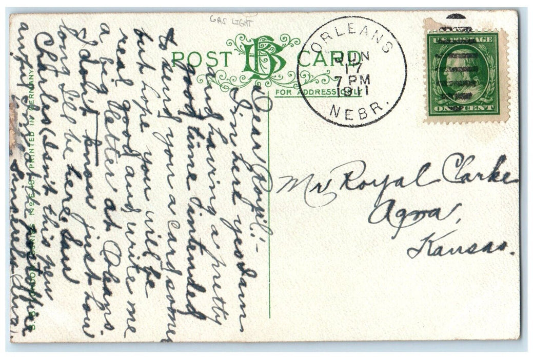1911 Broken Gas Light I'm Dead Out Of Luck Orleans Nebraska NE Antique Postcard