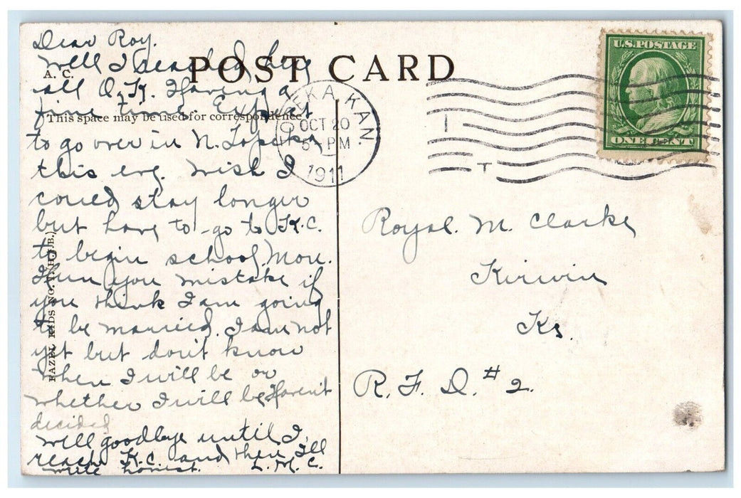 1911 Boy Postman Cigarette I Just Love The Postman Topeka Kansas KS Postcard