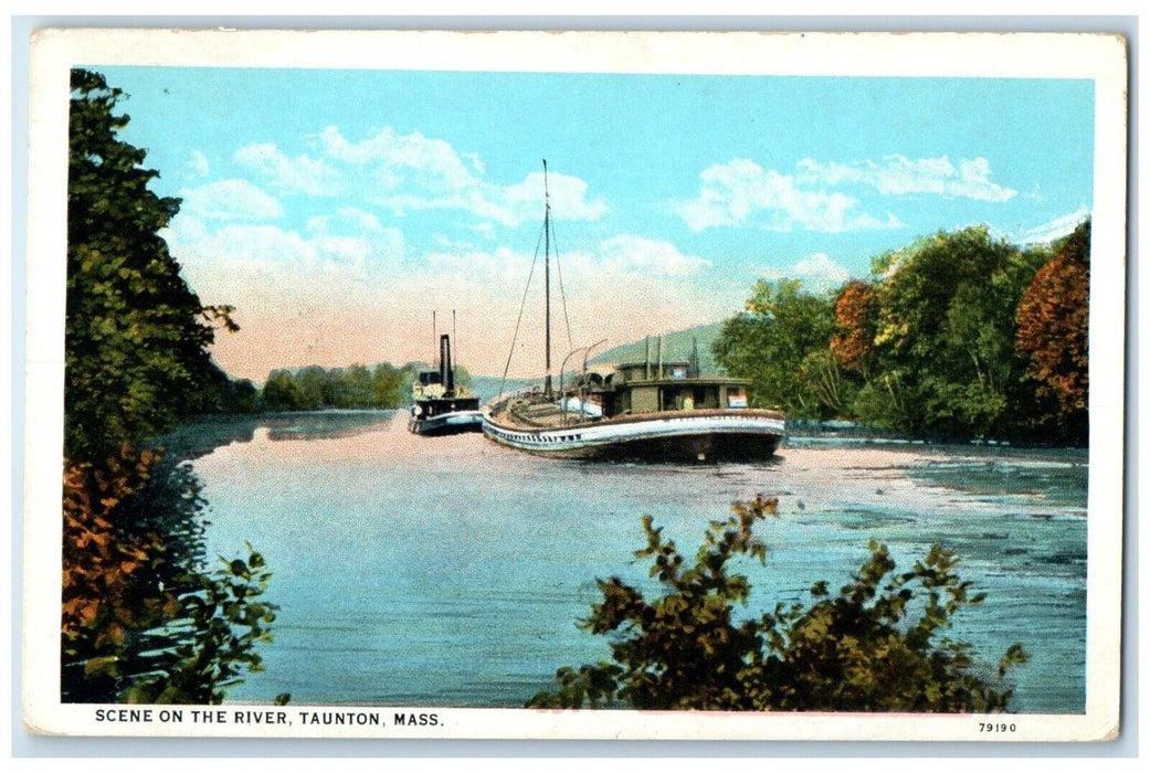 c1920 Scene River Steamer Ship Boat Lake Taunton Massachusetts Unposted Postcard