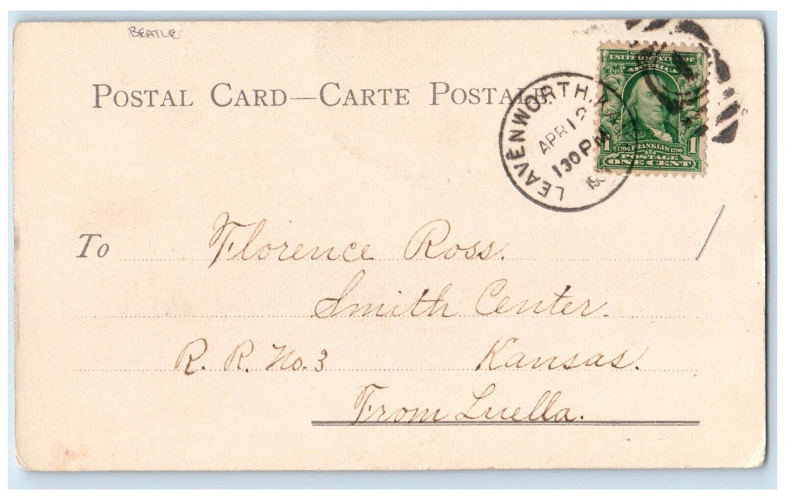 c1905 Easter Baby Chicks Beatles Leavenworth Kansas KS Posted Antique Postcard