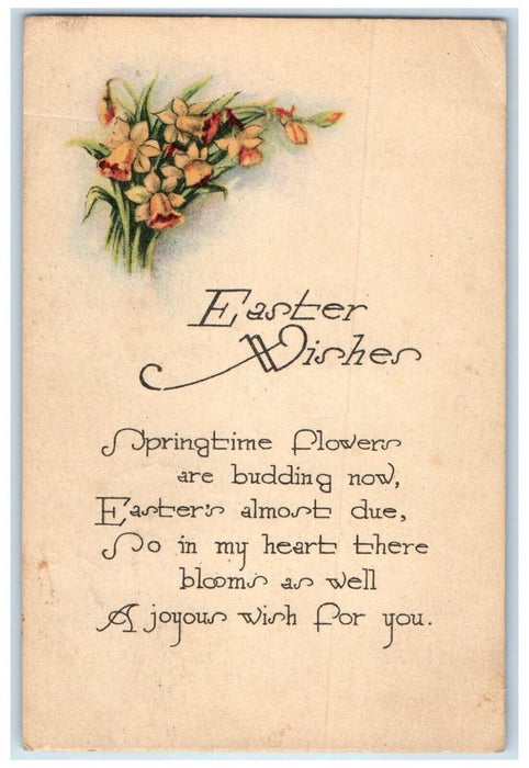 1922 Easter Wishes Springtime Flowers Firth Nebraska NE Posted Vintage Postcard