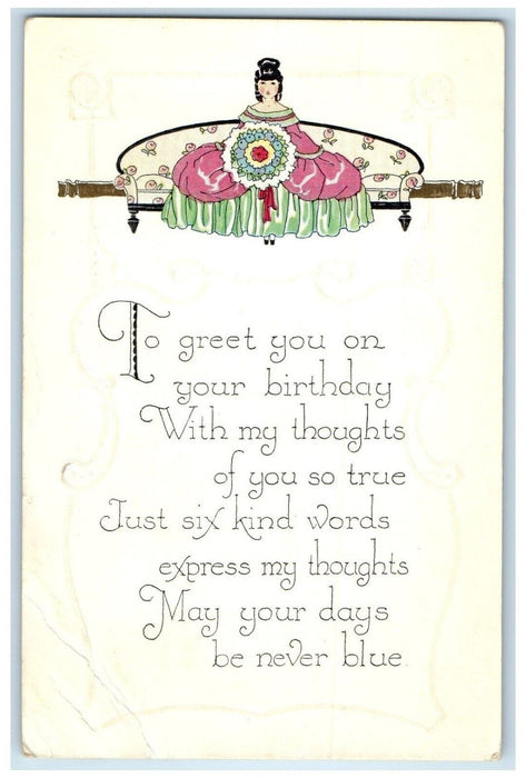 1931 Birthday Girl Gown Flowers Bouquet Firth Nebraska NE Vintage Postcard