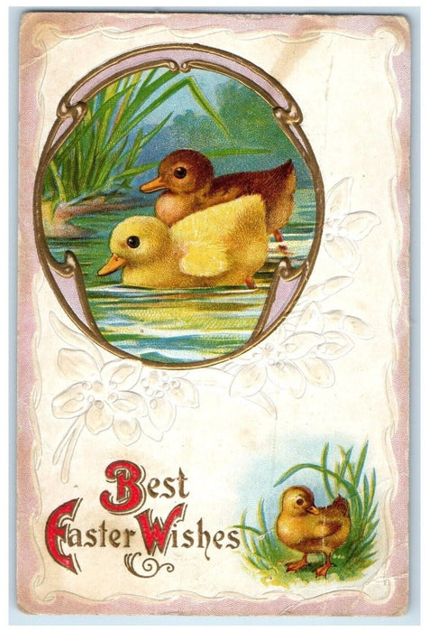 c1910's Easter Wishes Baby Chicks Embossed Burchard Nebraska NE Antique Postcard