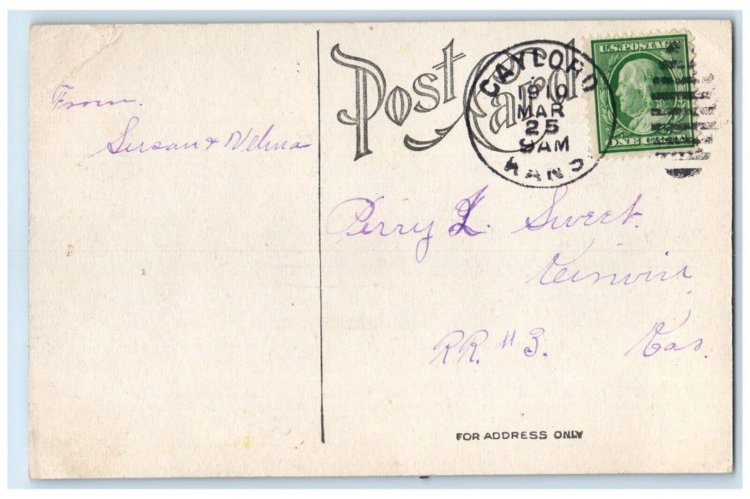 1910 Easter Little Girl Chicken Hen Chicks Gaylord Kansas KS Antique Postcard