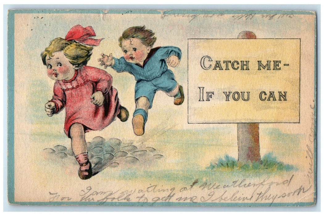 1915 Children Playing Catch Me If You Can Weatherford Oklahoma OK Postcard