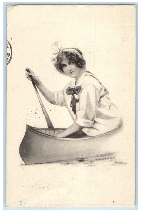 c1910's Woman Boating Smith Center Kansas KS Posted Antique Postcard