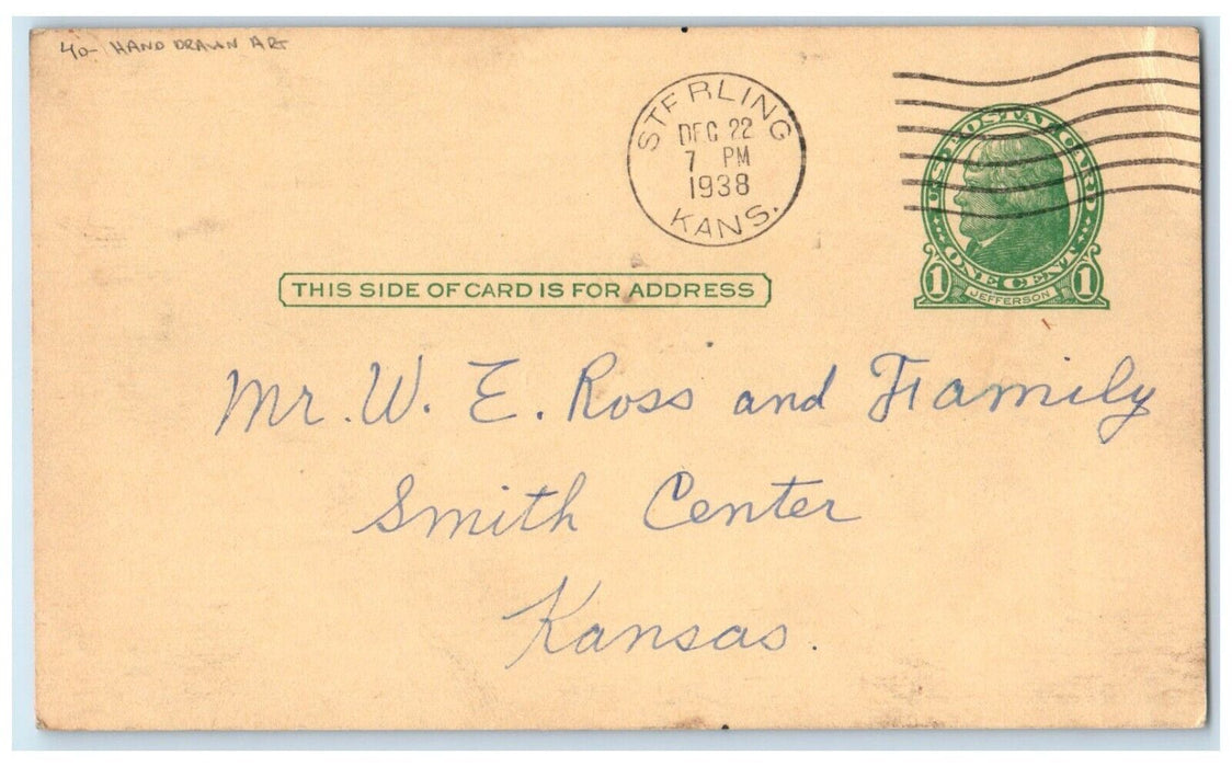 1938 Cross Hand Drawn Art Immanuel Sterling Kansas KS Posted Vintage Postcard