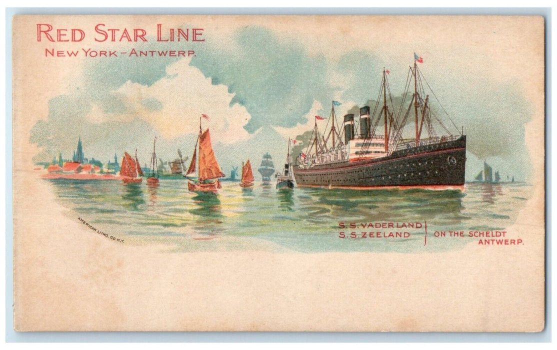 c1905 Red Star Line New York Antwerp SS Vaderland SS Zeeland Antique Postcard