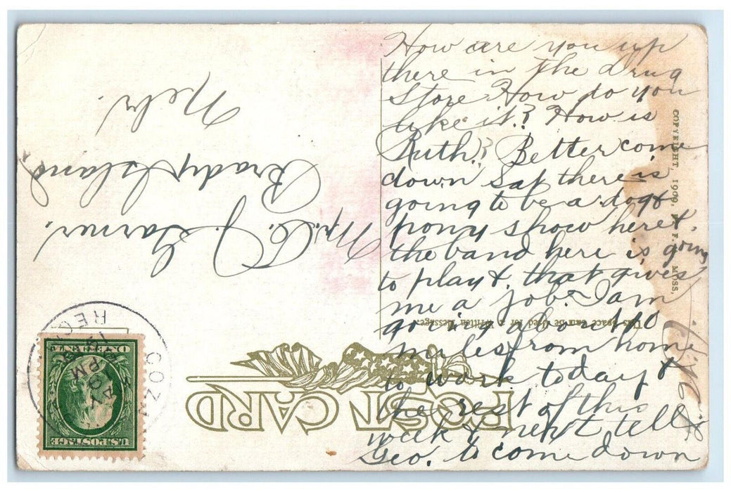 c1910's Cat And Dog Say But You Are A Peach Brady Island NE Famoss Postcard