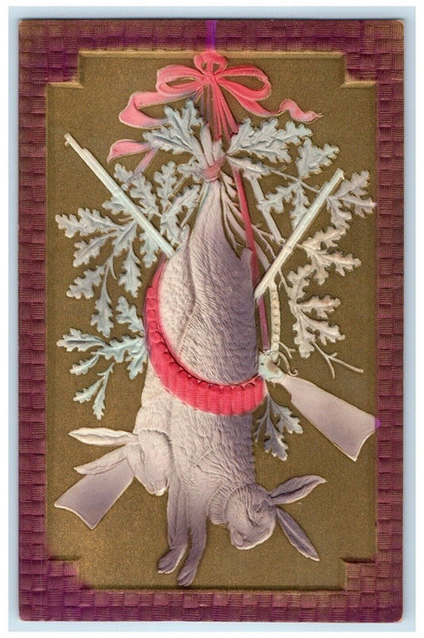 c1910's Hunting Rabbits Airbrushed Embossed Smith Center Kansas KS Postcard