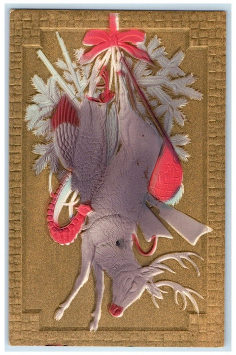c1910's Deer Hunting Airbrushed Embossed Smith Center Kansas KS Antique Postcard