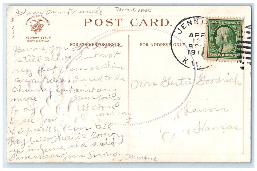 c1910's Easter Egg Chicks White Flowers Clapsaddle Jenning Kansas KS Postcard