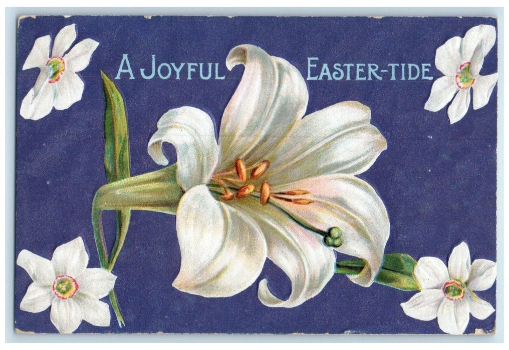 1910 Easter White Lilies Flowers Embossed Clayton Kansas KS Antique Postcard