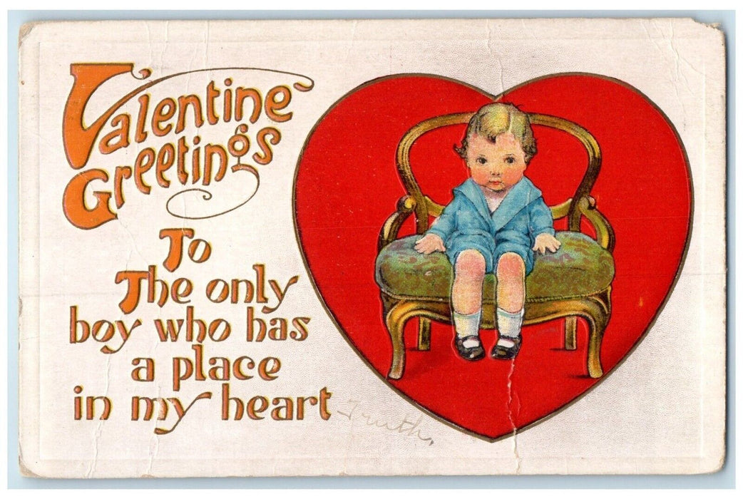 c1910s Valentine Greetings Heart Little Boy Embossed Bayard Nebraska NE Postcard