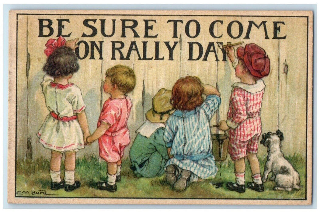1917 Rally Day Children Writing Dog Burd Manchester Connecticut CT Postcard