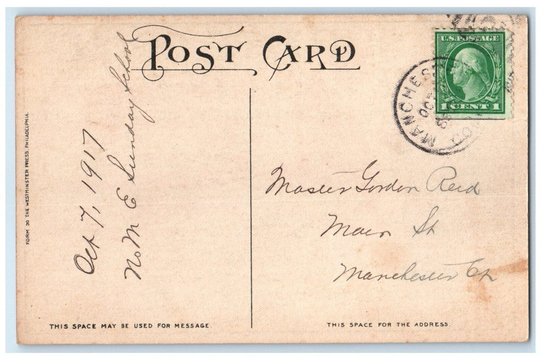1917 Rally Day Children Writing Dog Burd Manchester Connecticut CT Postcard