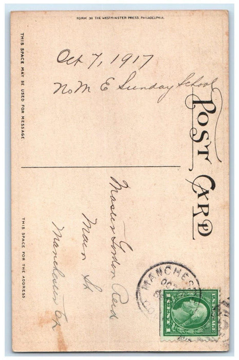 1917 Rally Day Children Writing Dog Burd Manchester Connecticut CT Postcard