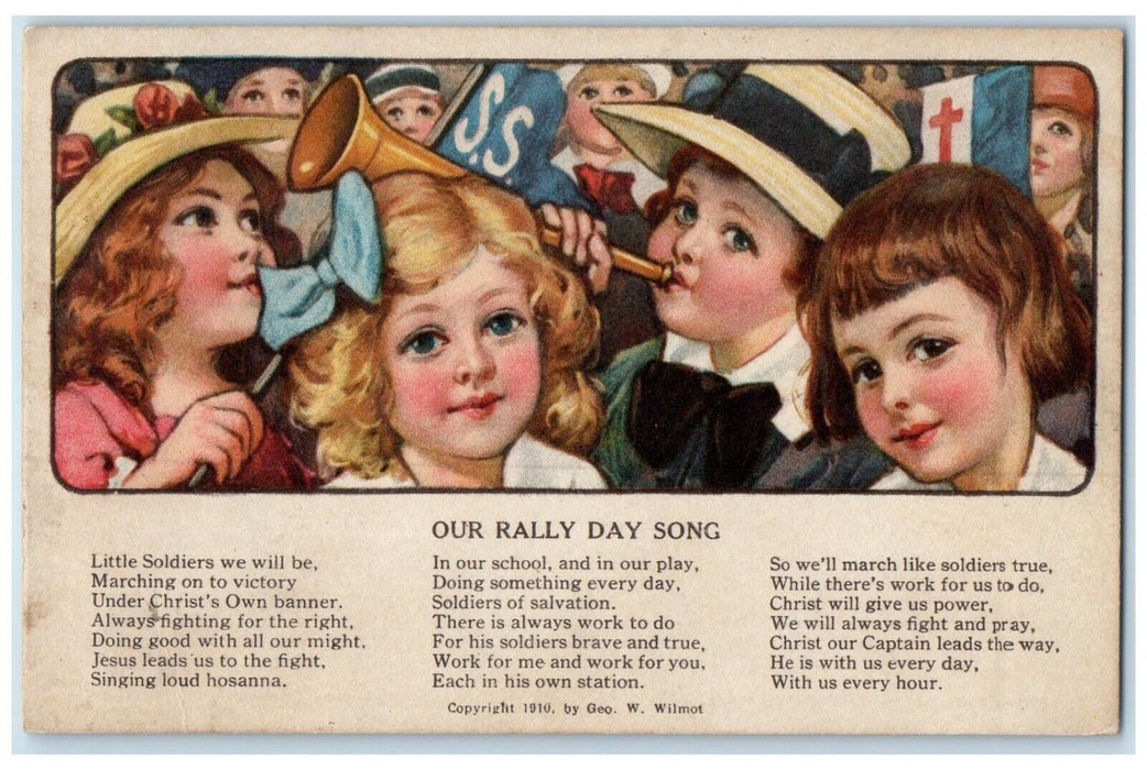 1914 Children Our Rally Day Song Manchester Connecticut CT Antique Postcard