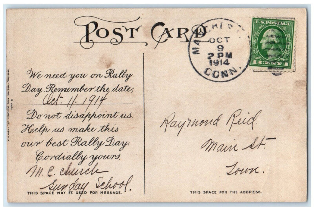 1914 Children Our Rally Day Song Manchester Connecticut CT Antique Postcard