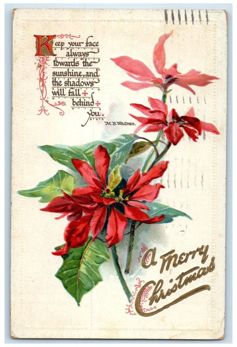 1910 Christmas Poinsettia Flowers Embossed Los Angeles CA Tuck's Posted Postcard