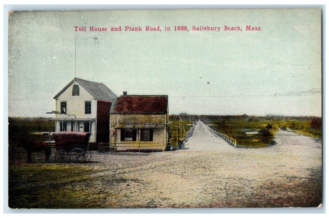 c1910's Toll House And Plank Road Horse Carriage Salisbury Beach MA Postcard