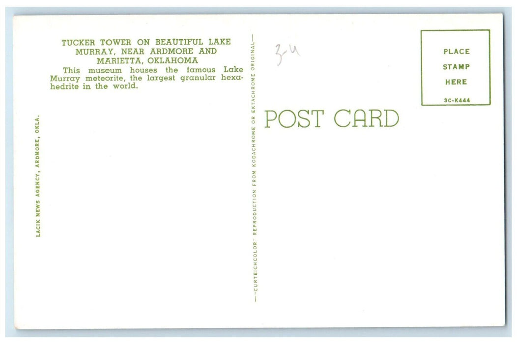 1960 Museum House Tucker Tower Lake Murray Ardmore Marietta Oklahoma OK Postcard