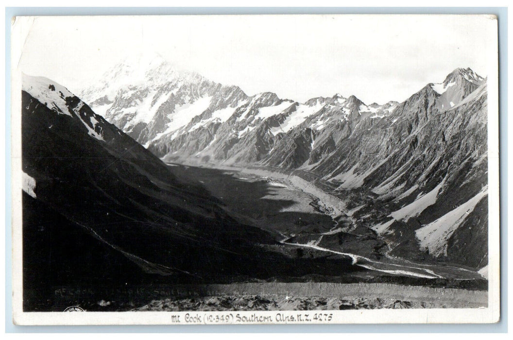 1943 Mt. Cook Southern Alps New Zealand Vintage Unposted RPPC Photo Postcard