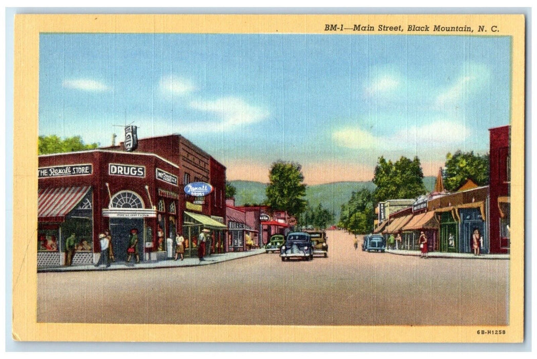 View Of Main Street Drug Store Cars Black Mountain North Carolina NC Postcard