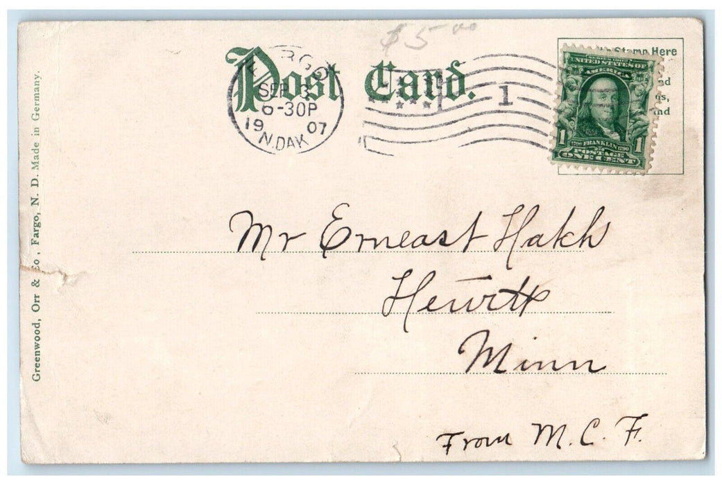1907 The Northern Pacific Train And Depot Railroad Train Fargo ND Postcard