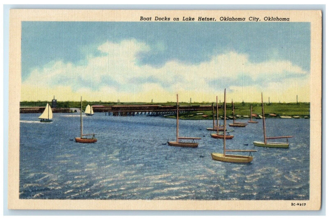 c1940 Boat Docks Lake Hefner Bridge Oklahoma City Oklahoma OK Vintage Postcard