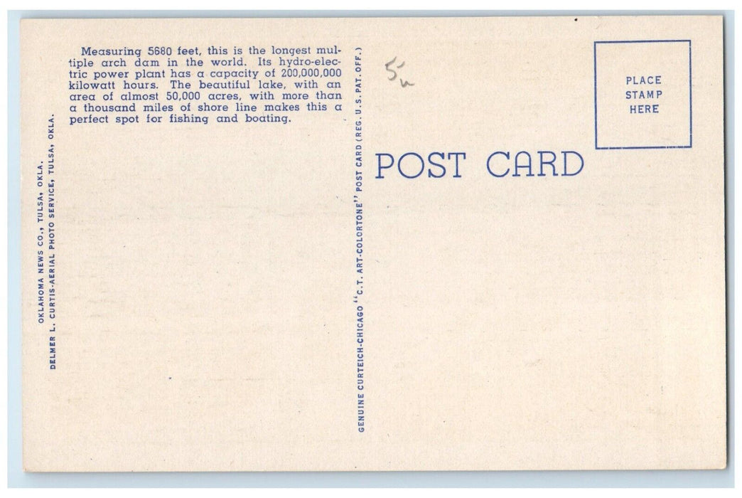 1940 Aerial View Approach Grand River Dam Northeastern Oklahoma Antique Postcard