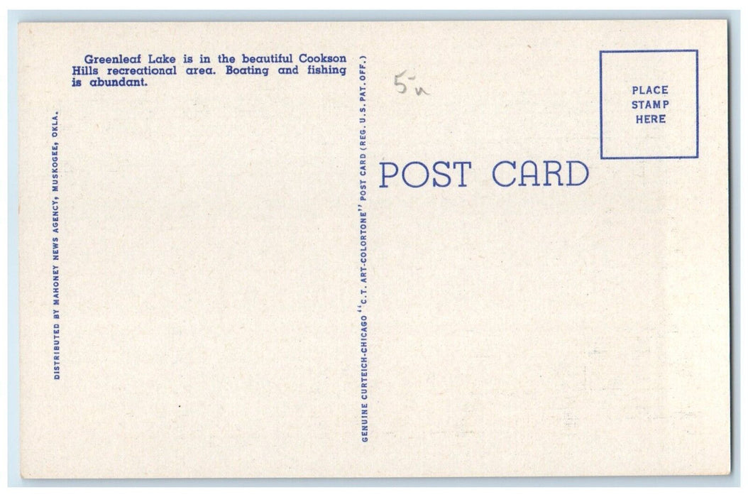 c1940 Aerial View Greenleaf Lake Dam Muskogee Oklahoma Antique Vintage Postcard