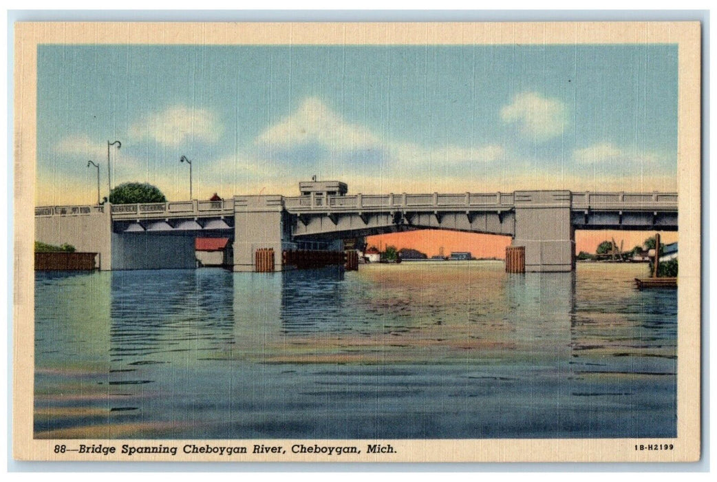 1940 Scenic View Bridge Spanning Cheboygan River Cheboygan Michigan MI Postcard