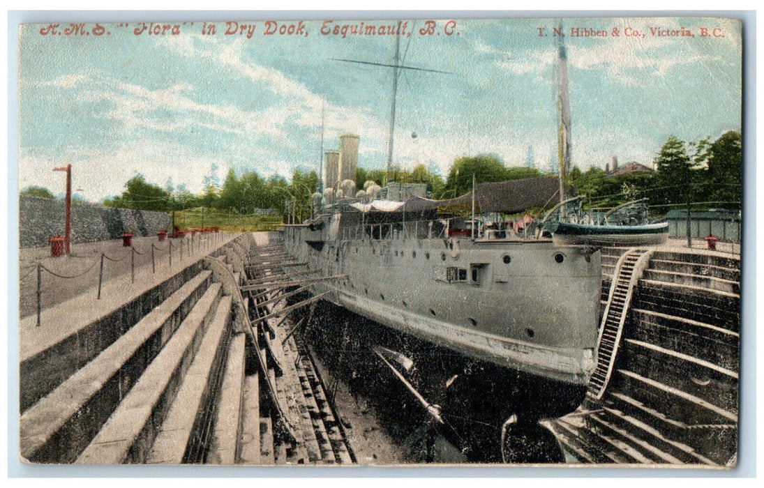 1904 RMS Flora in Dry Dock Esquimaulf British Columbia Canada Postcard