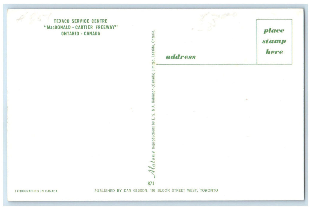 c1960's Texaco Service Center "Macdonald-Cartier Freeway" Canada Postcard