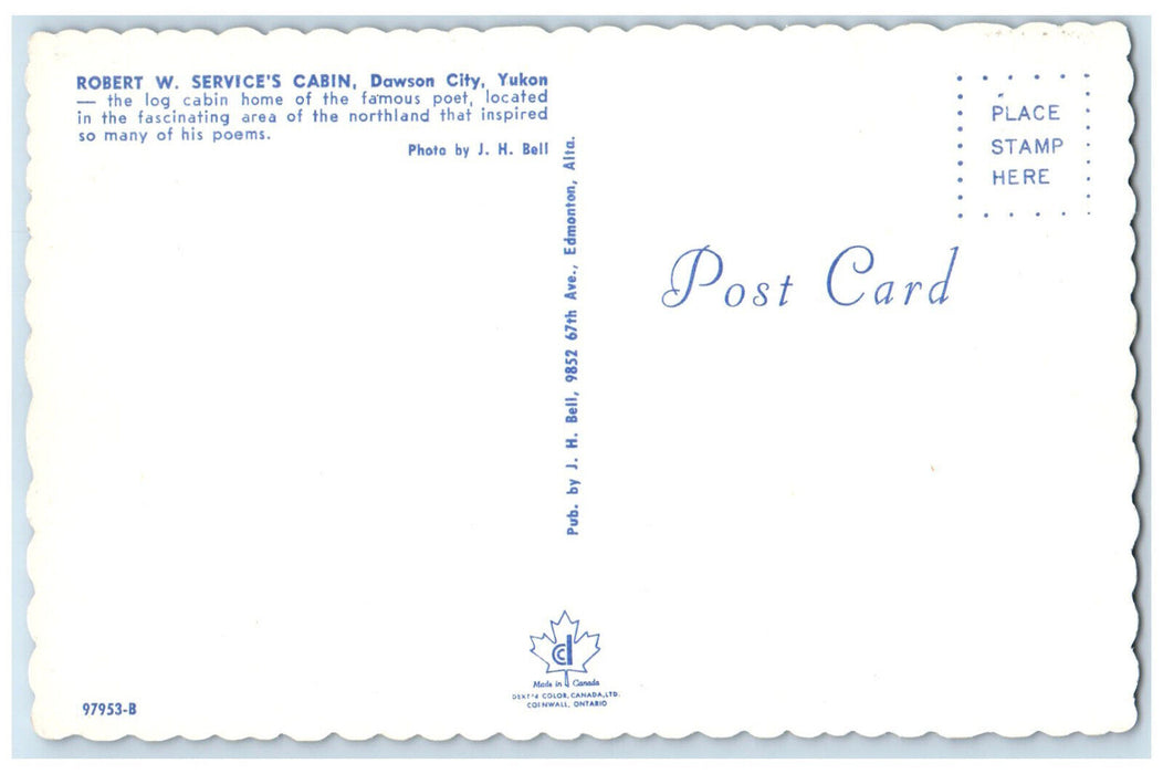 c1950's Robert W. Service's Cabin Dawson City Yukon Territory Canada Postcard