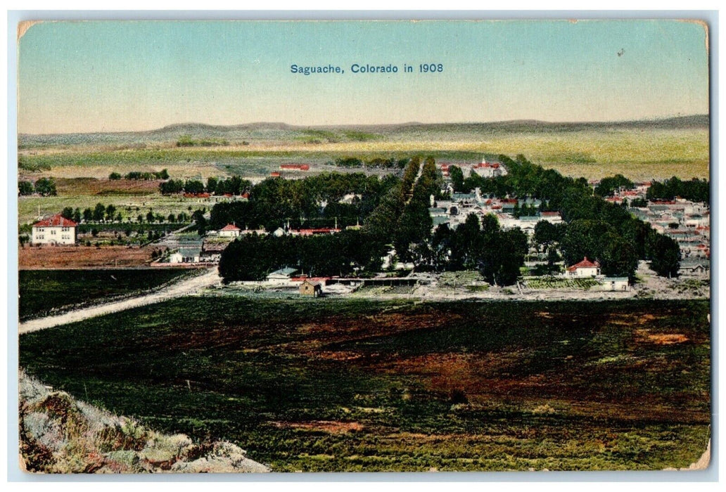 c1910's Bird's Eye View Of Saguache Colorado CO Unposted Antique Postcard