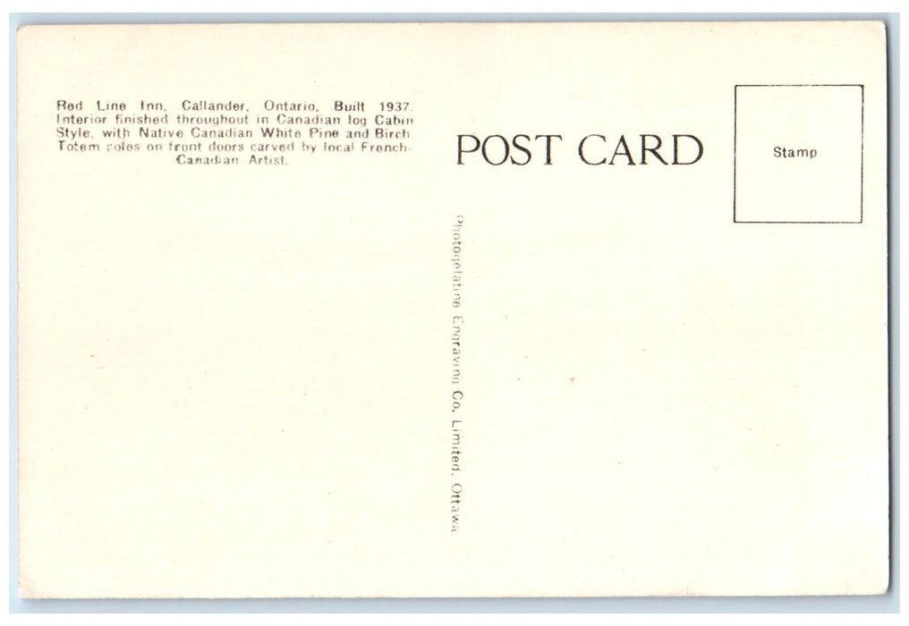 1937 AAA Approved Red Line Inn Callander Ontario Canada Unposted Postcard