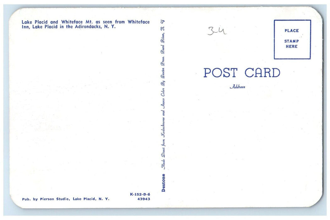 1953 Lake Placid Whiteface Mountain White Place Inn New York NY Antique Postcard
