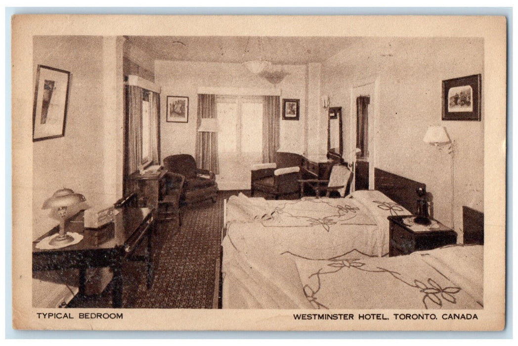 c1950's Typical Bedroom Westminster Hotel Toronto Canada Posted Postcard