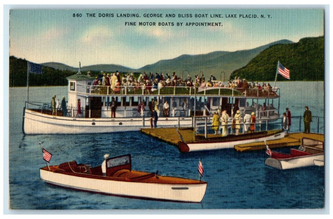 1950 Doris Landing George Bliss Boat Line Motor Lake Placid New York NY Postcard