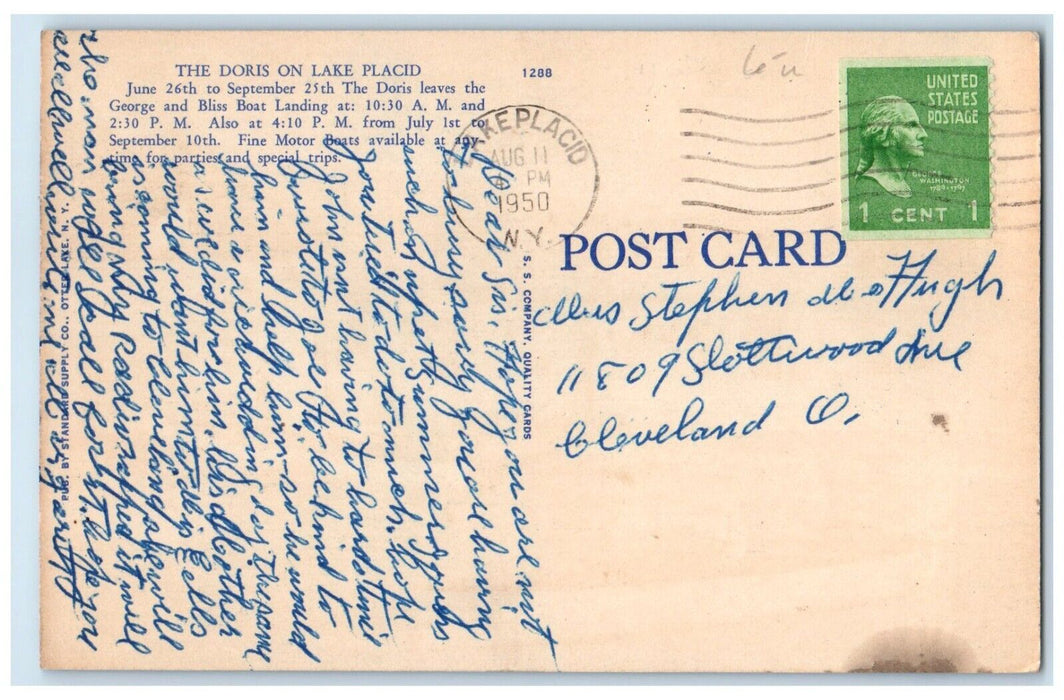1950 Doris Landing George Bliss Boat Line Motor Lake Placid New York NY Postcard