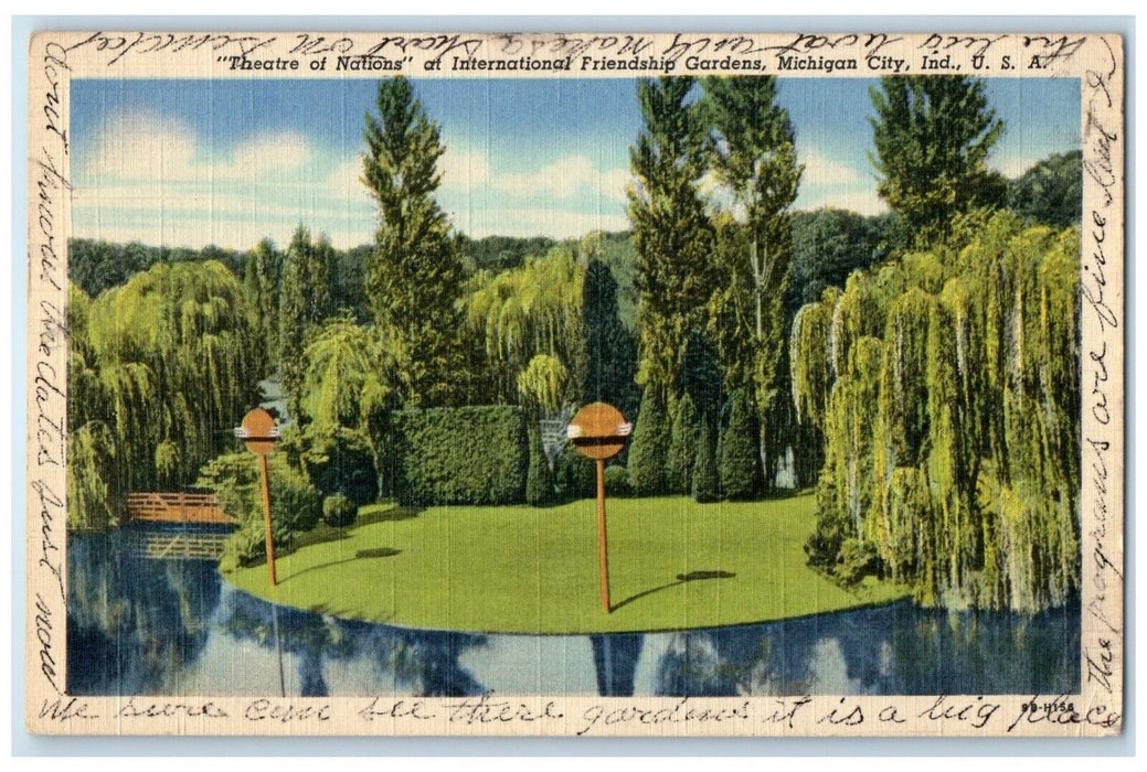 c1950 Theatre Nations International Friendship Gardens Michigan City IN Postcard