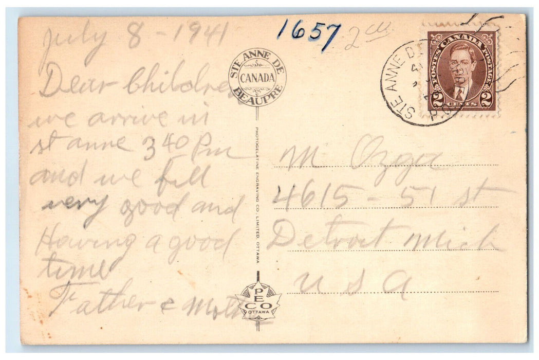 1941 Apse and Side View Ste Anne De Beaupre Canada Vintage Posted Postcard